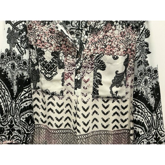 Roz And Ali Tunic Size Large Side Slits Pockets On Front White Black Pinks Flown - Picture 3 of 10